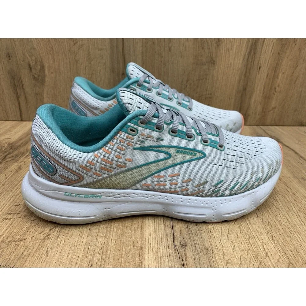 Brooks Glycerin 20 Womens Running Shoes White Aqua Coral Size 10.5 B 1203691B061
